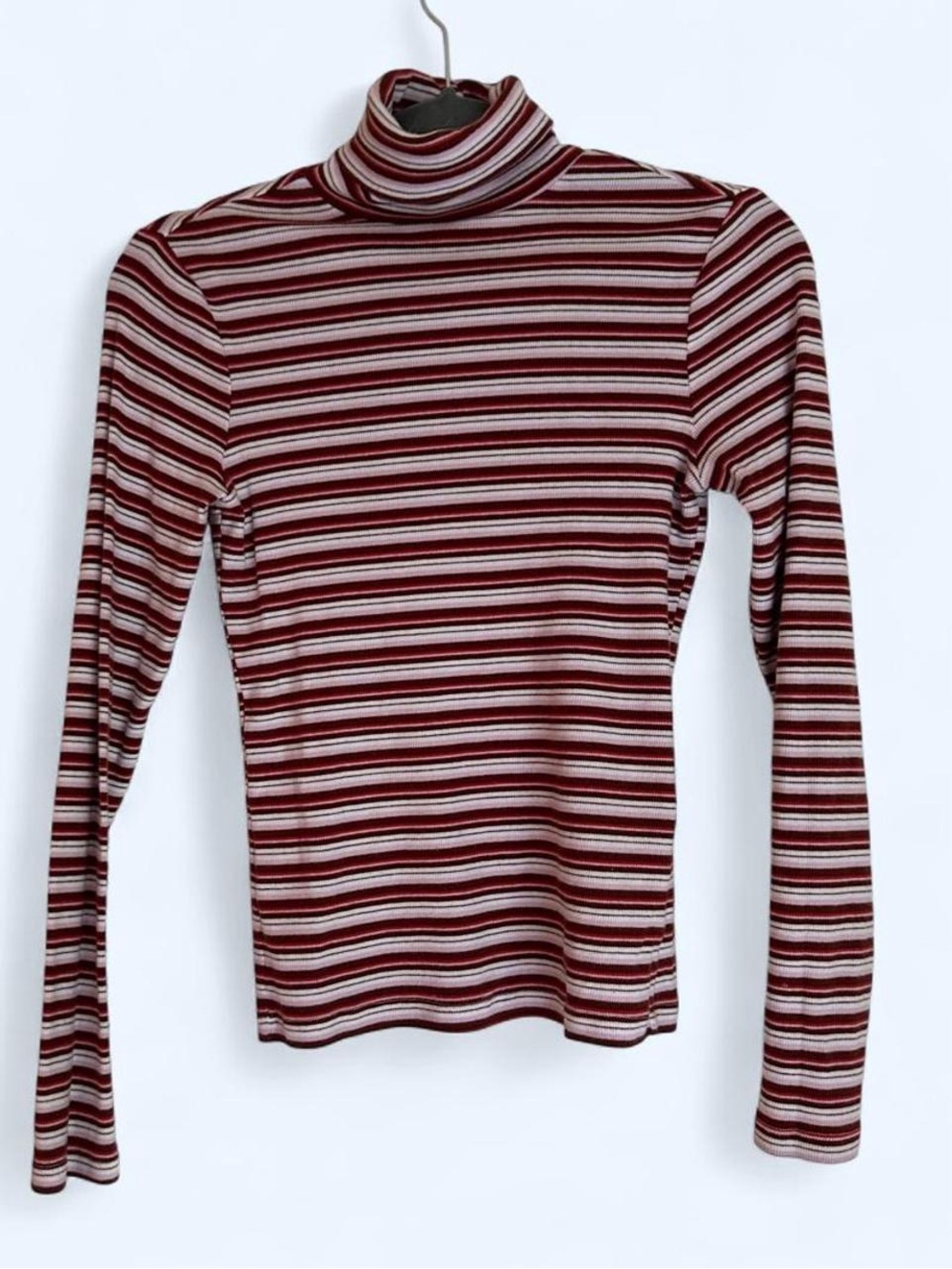 Levi's Burgundy and White Striped Turtleneck Long Sleeve Top